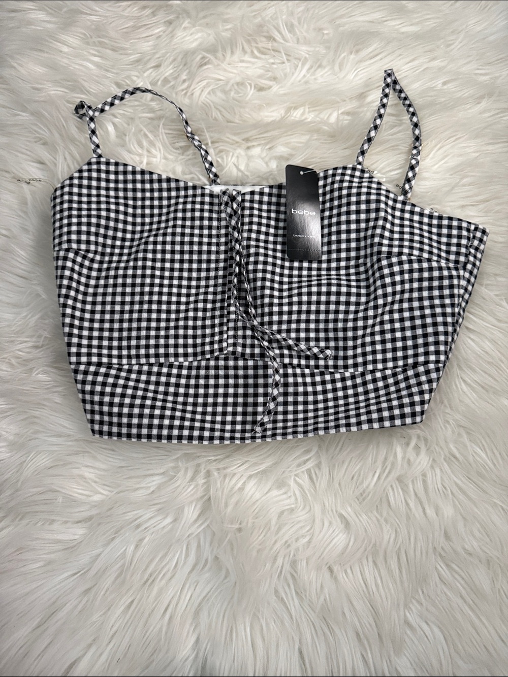 bebe Black & White Gingham Cropped Cami